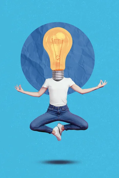 Vertical Composite Collage Picture Person Meditate Fly Big Light Bulb — Stock Photo, Image