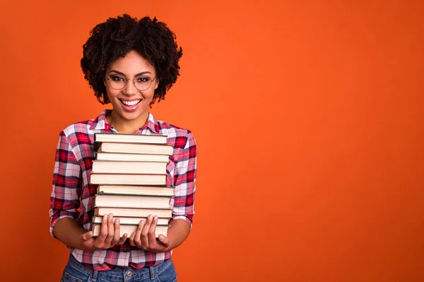 Photo High School Girl Hold Pile Textbook Prepare College Task — Stock Photo, Image