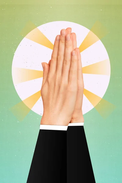 Коллаж Плакат Мужчина Мужчина Женщина Молится Знак Спросить Бога Мир — стоковое фото