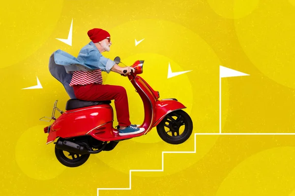 Kreative Abstrakte Vorlage Grafiken Bild Von Lustigen Hipster Reiten Moped — Stockfoto