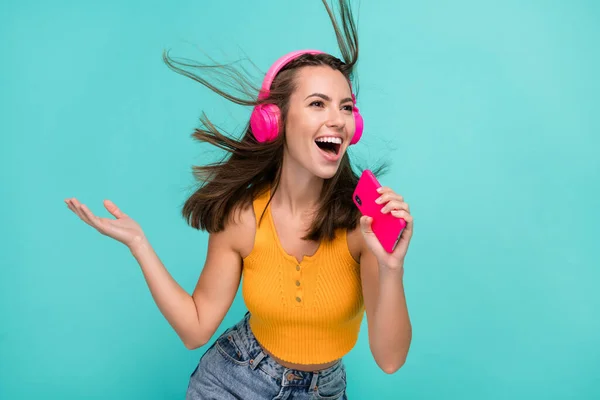 Photo Crazy Energetic Adorable Person Singing Chilling Free Time Isolated — Stock Photo, Image