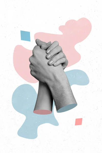 Disegno Creativo Schizzo Collage Due Mani Aiuto Mostrano Unità Speranza — Foto Stock