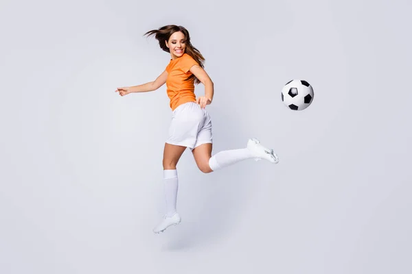 Foto Perfil Cuerpo Completo Experta Dama Alegre Jugador Fútbol Del — Foto de Stock