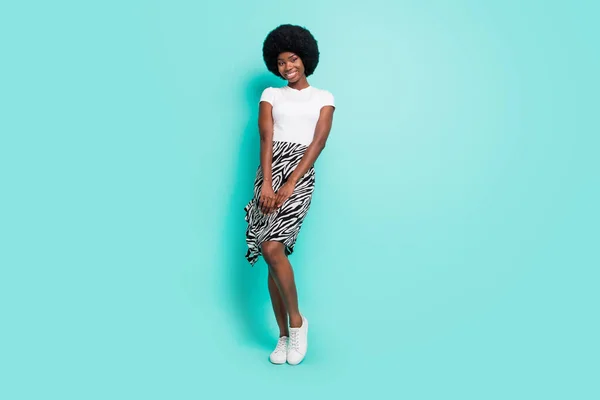 Full Body Photo Afro American Young Happy Lady Good Mood — Stock Photo, Image