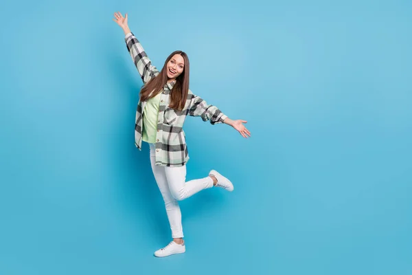 Full Body Profile Side Photo Young Cheerful Girl Happy Positive — Stock Photo, Image