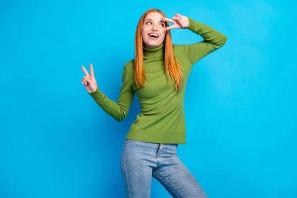 Portrait Attractive Girlish Cheerful Girl Having Fun Showing Sign Good — Stockfoto