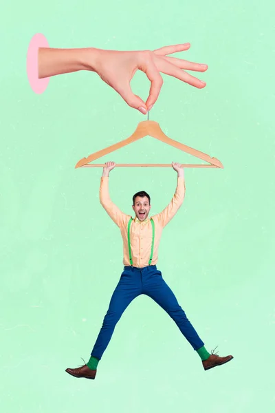 Verticale Composiet Collage Portret Van Enorme Arm Vingers Hold Rack — Stockfoto