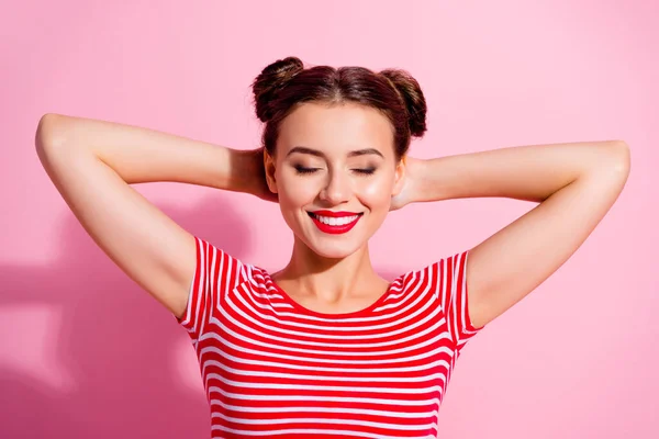 Top Vista Foto Jovem Adorável Mulher Relaxante Ter Pausa Ver — Fotografia de Stock