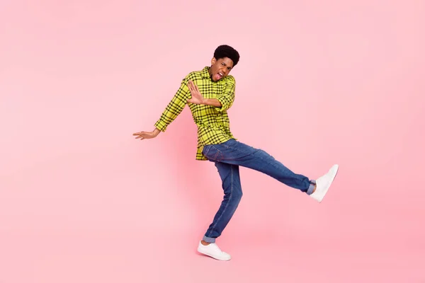 Full Size Photo Happy Funky Crazy Afro American Man Dance — Stockfoto