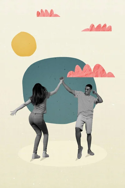 Collage Foto Von Schwarzen Weißen Paar Haben Spaß Beim Tanzen — Stockfoto