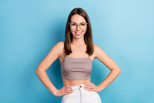 Photo Young Attractive Girl Happy Positive Smile Wear Eyeglasses Cropped — Fotografia de Stock
