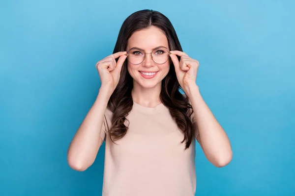 Portrait Young Smart Beautiful Lady Visit Oculist Wear Modern Stylish — Stockfoto