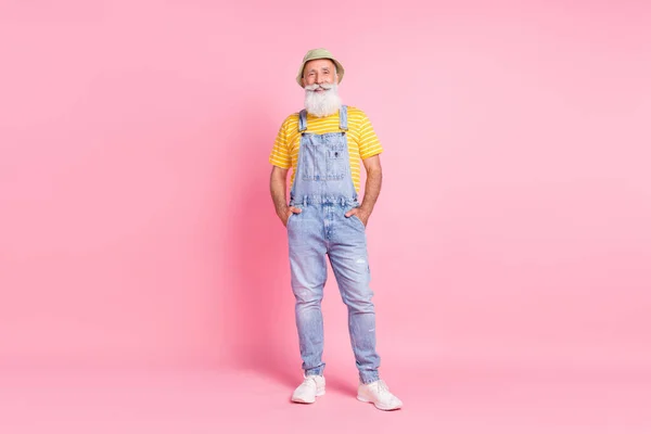 Full Length Body Size View Attractive Cheerful Bearded Man Holding — Stockfoto