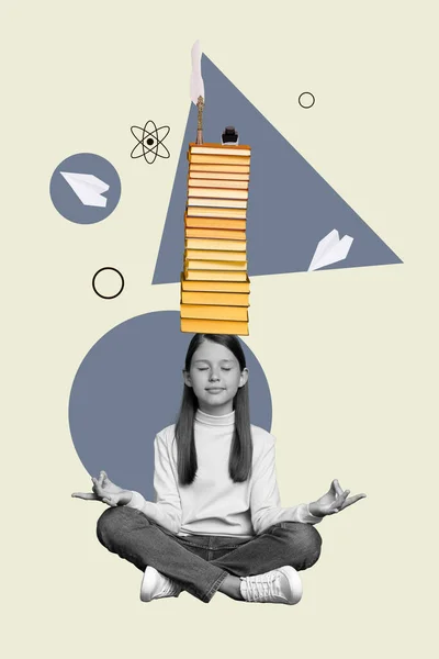 Collage Creativo Della Scuola Intelligente Bambino Sentire Armonia Sapere Pile — Foto Stock