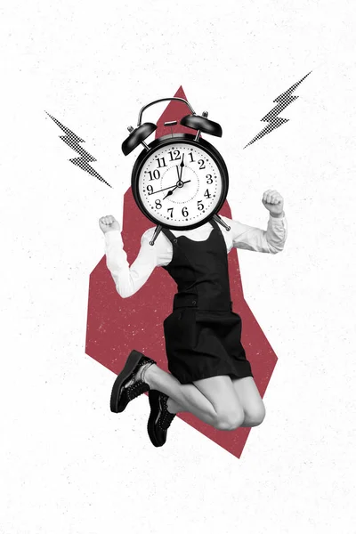 Creative Collage Silhouette Schoolchild Watch Face Fist Air Fly Late — Zdjęcie stockowe