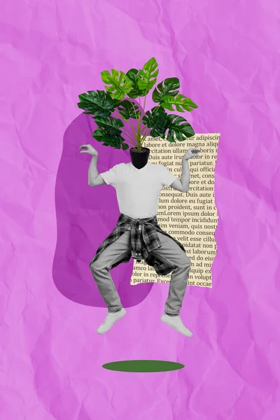 Exclusive Minimal Magazine Sketch Collage Funny Man Plant Instead Head — Stock Photo, Image