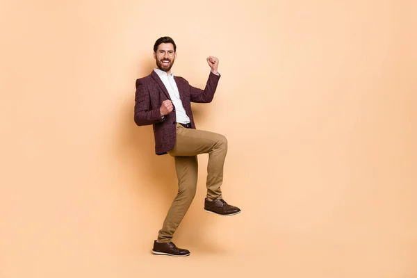 Full Body Photo Overjoyed Ecstatic Male Celebrate Personal Achievement Isolated — 스톡 사진