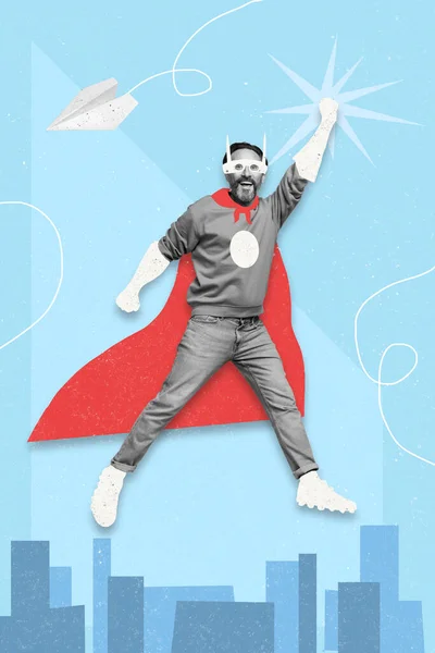 Creative Abstract Template Graphics Image Old Guy Superman Catching Star — Zdjęcie stockowe