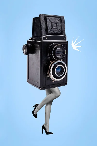 Creative Artwork Collage Dream People Creature Camcorder Body Female Legs — Stockfoto