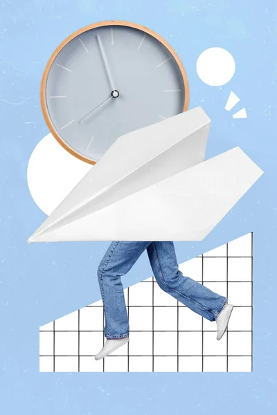 Trend Collage Artwork Unusual Character Person Origami Plane Body Rush — Stock Photo, Image
