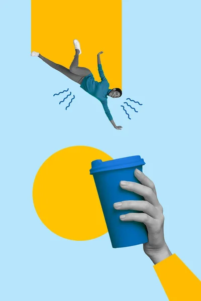 Vertical Collage Illustration Mini Person Black White Gamma Fall Jumping — Stockfoto