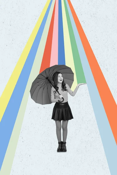 Retro Abstract Creative Artwork Template Collage Lady Walking Umbrella Enjoying — Stockfoto