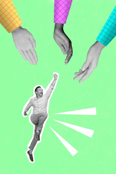 Artwork Magazine Picture Purposeful Senior Gut Rising Fist Hurrying Help — Fotografia de Stock