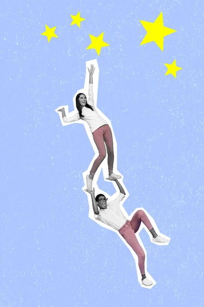 Vertical Collage Illustration Two People Hold Help Friend Reach Touch — ストック写真