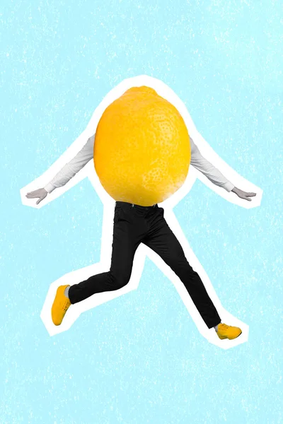 Creative Retro Magazine Image Funny Funky Guy Lemon Instead Body — ストック写真
