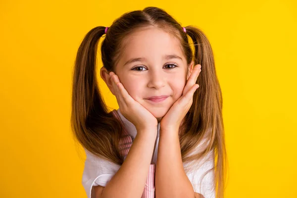 Foto Doce Bonito Pré Escolar Senhora Rosa Roupas Braços Bochechas — Fotografia de Stock