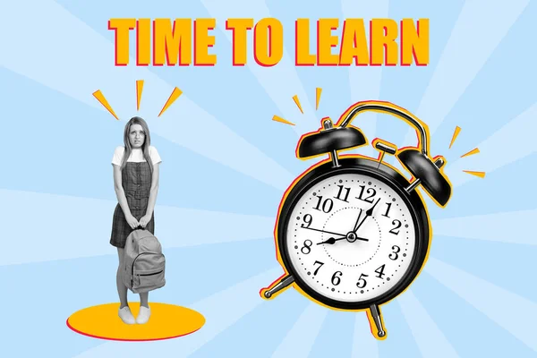 Magazine Advert Collage Sad Afraid School Lady Scared Learning Time — Fotografia de Stock