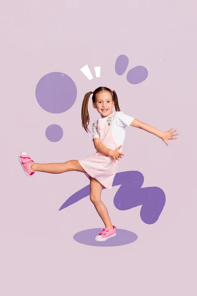Vertical Collage Portrait Excited Positive Girl Enjoy Dancing Have Fun — 스톡 사진