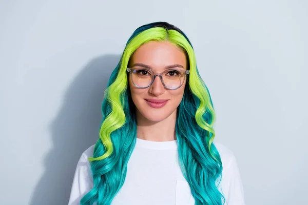 Photo Charming Sweet Vivid Ombre Hair Lady Wear Shirt Eyeglasses — Foto de Stock