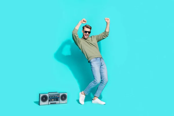 Full Length Photo 90S Atmosphere Discotheque Dancer Funny Man Wear — Stock Photo, Image