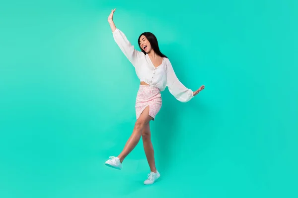 Full Size Portrait Excited Positive Thai Girl Chilling Dancing Isolated — Stock Photo, Image
