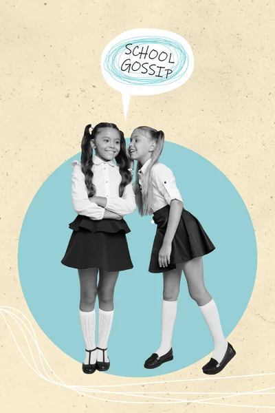 Vertical Collage Image Two Girls Black White Gamma Communicate Tel — Stockfoto