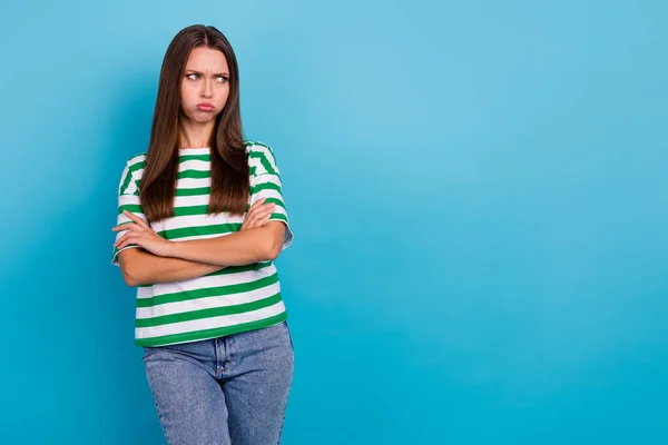 Photo Sad Young Lady Look Promo Wear Shirt Jeans Isolated — Stockfoto