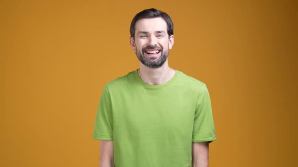 Positive Guy Feeling Happiness Laughing Isolated Vibrant Color Background High — Stock Video