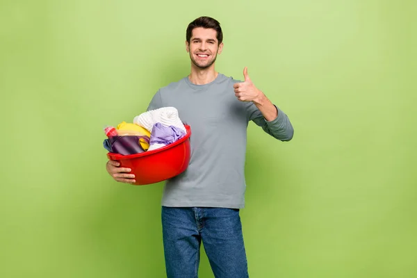 Photo Positive Expression Casual Wear Man Recommend You Cleaning Service — Fotografia de Stock
