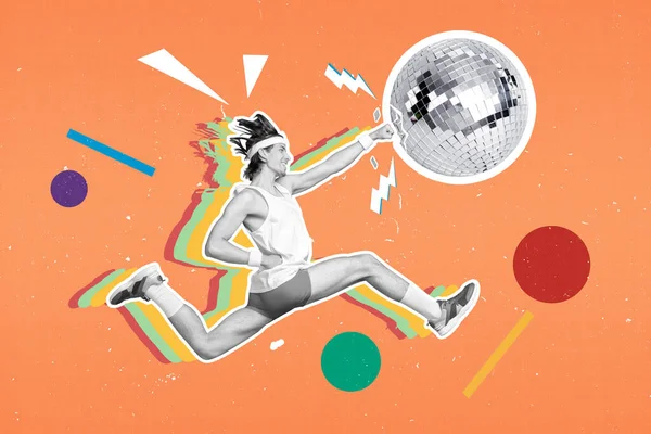 Pinup Collage Poster Sporty Guy Destroy Glitter Shining Disco Ball — ストック写真