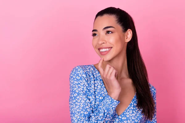 Photo Pretty Brunette Lady Look Promo Wear Blue Blouse Isolated — Fotografia de Stock