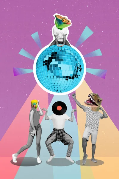 Magazine Collage Youngster Company Beasts Face Dance Glitter Disco Ball — Foto de Stock