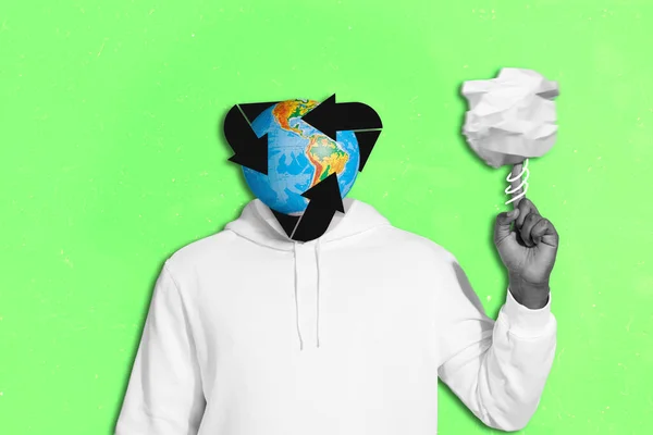 Creative Photo Artwork Graphics Painting Guy Planet Instead Head Spinning — Fotografia de Stock