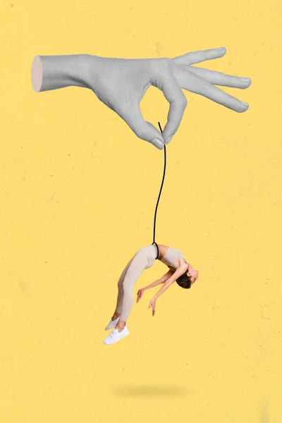 Artwork Magazine Picture Big Huge Palm Holding Hanging Slim Lady — ストック写真