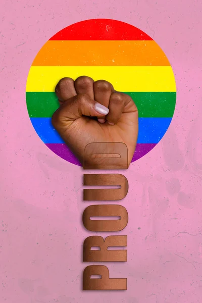 Plakát Kollázs Emberi Kéz Ököl Szó Büszkeség Harc Homoszexuális Pár — Stock Fotó
