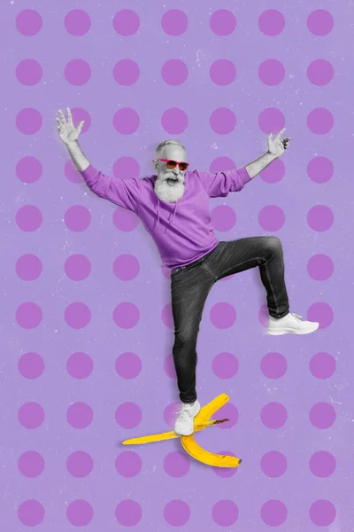 Exclusive Painting Magazine Sketch Image Funky Age Guy Falling Banana — Foto Stock