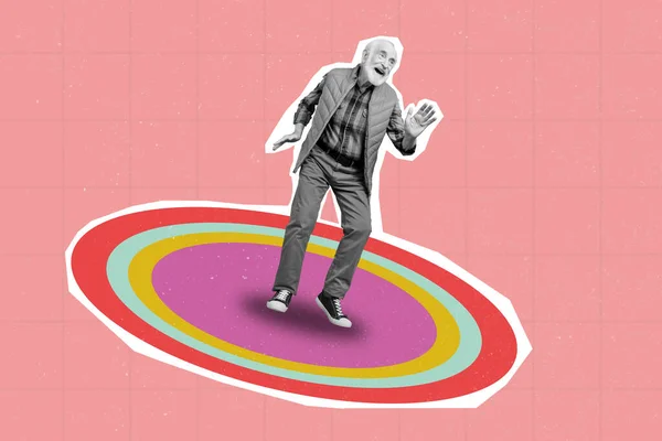Collage Photo Bright Sketch Senior Retired Old Man Dancing Colored — 图库照片