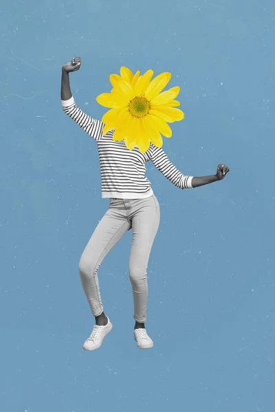 Vertical Collage Creative Abstract Illustration Image Girl Yellow Flower Instead — Stock Fotó