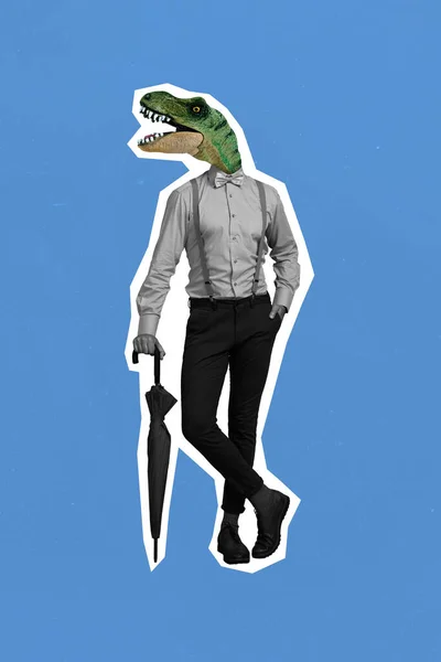 Vertical Poster Collage Guy Dinosaur Instead Head Black White Filter — Stockfoto