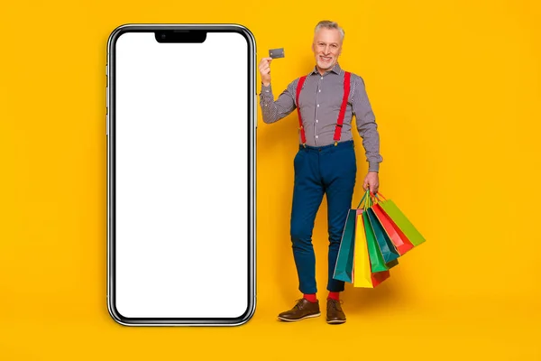 Full Length Body Size View Handsome Trendy Man Buying Gifts — Stockfoto